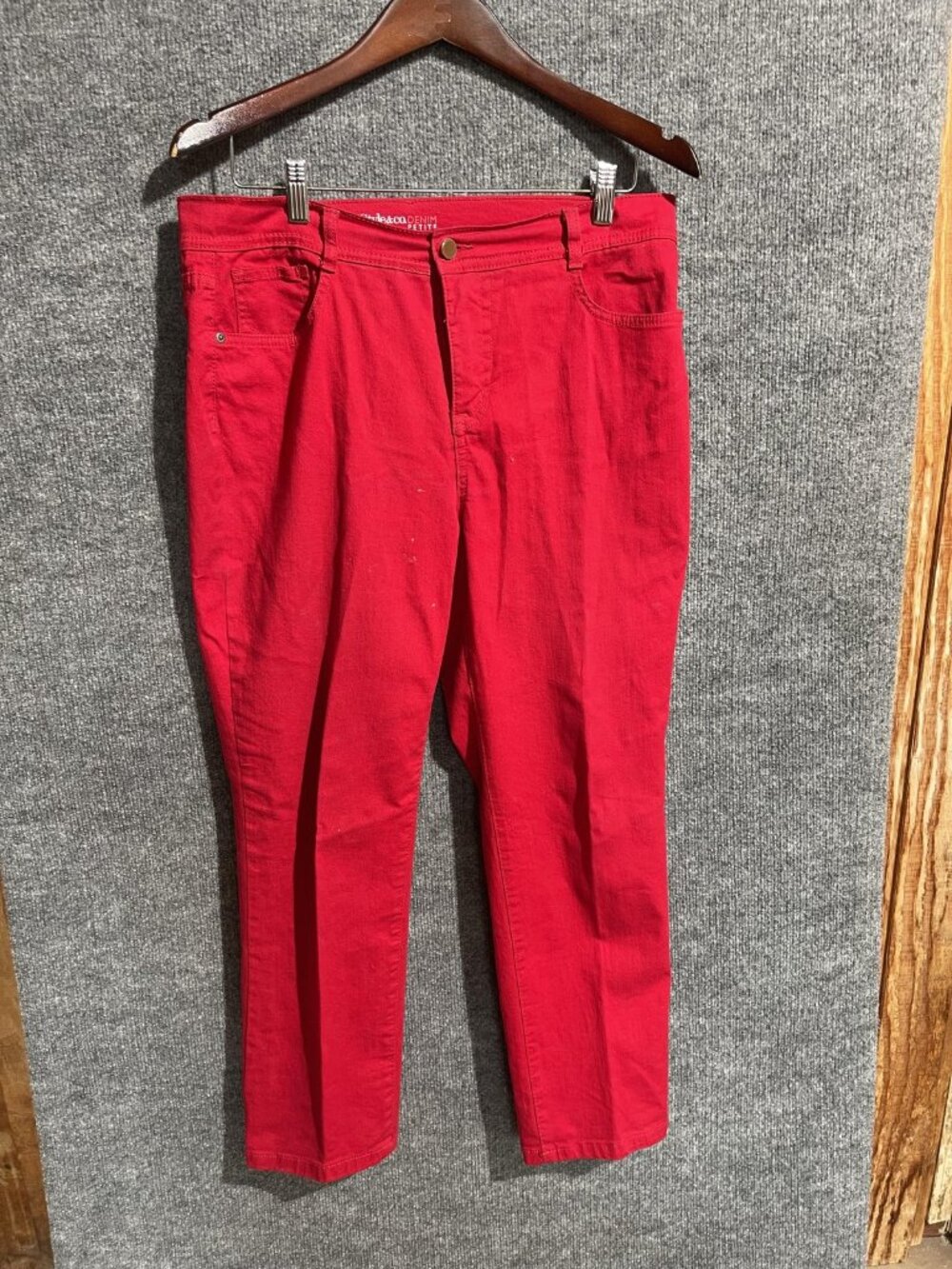 Style & Co Jeans Womens 14P Red Tummy Control Slim Leg Petite Stretch Denim
